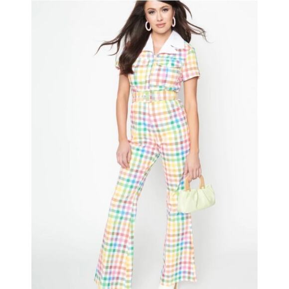 Smak Parlour Unique Vintage Rainbow Gingham Jumpsuit 1X NWOT - Picture 1 of 4